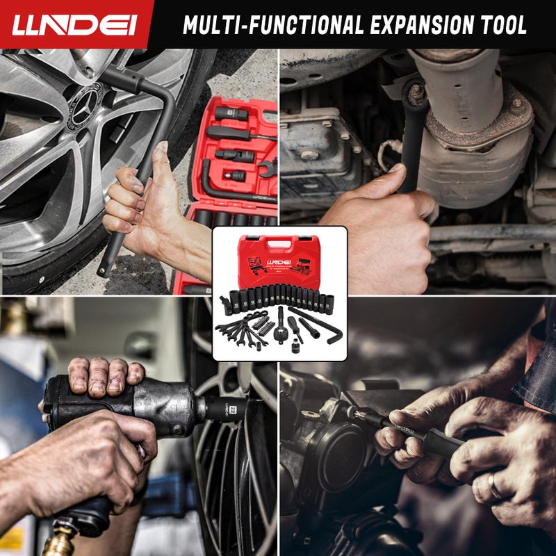 LLNDEI 1/2-Inch Drive Ratchet Impact Socket Wrench Set Deep Sockets(8-24mm) Spark Plug Socket(16 21mm) 49PCS  CR-V  Metric Combination Wrenches (8-17mm) 72T Ratchet Handle for Mechanics - Image 3